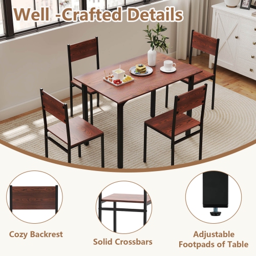 Costway 5 PCS Dining Table Set Industrial Style Kitchen Table & Chairs for 4 Gray Gray/Brown