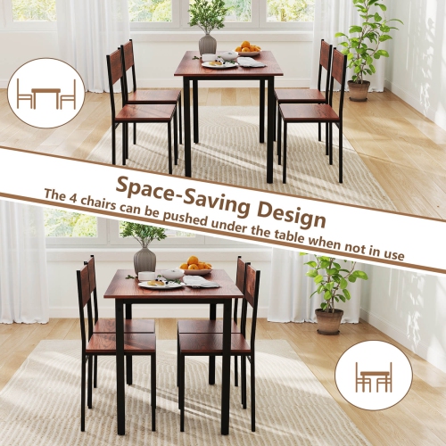 Costway 5 PCS Dining Table Set Industrial Style Kitchen Table & Chairs for 4 Gray Gray/Brown