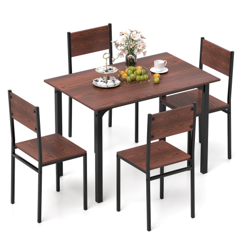 Costway 5 PCS Dining Table Set Industrial Style Kitchen Table & Chairs for 4 Gray Gray/Brown