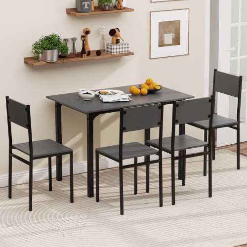 Costway 5 PCS Dining Table Set Industrial Style Kitchen Table & Chairs for 4 Gray Gray/Brown