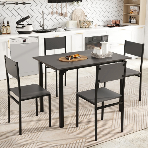 Costway 5 PCS Dining Table Set Industrial Style Kitchen Table & Chairs for 4 Gray Gray/Brown