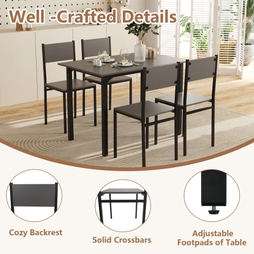 Costway 5 PCS Dining Table Set Industrial Style Kitchen Table & Chairs for 4 Gray Gray/Brown