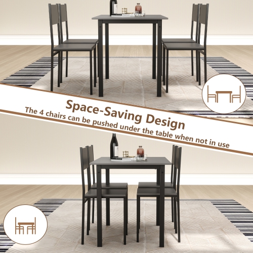 Costway 5 PCS Dining Table Set Industrial Style Kitchen Table & Chairs for 4 Gray Gray/Brown