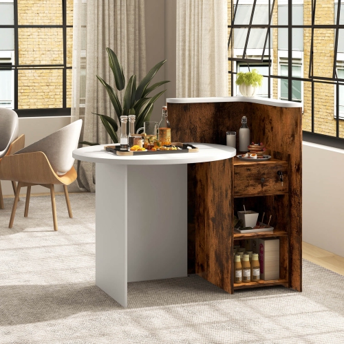 Costway Front Reception Counter Desk Checkout Office Desk with Open Shelf & Lockable Drawer