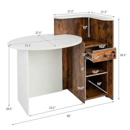 Costway Front Reception Counter Desk Checkout Office Desk with Open Shelf & Lockable Drawer