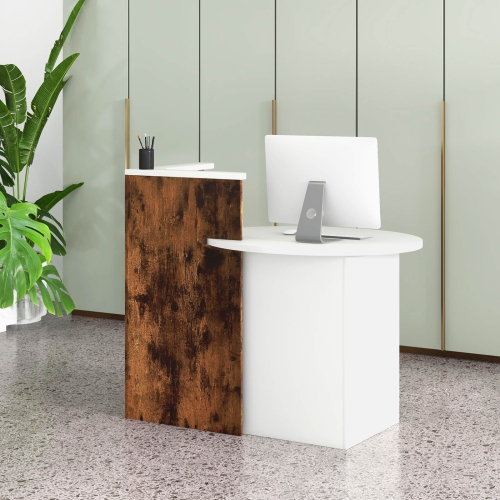 Costway Front Reception Counter Desk Checkout Office Desk with Open Shelf & Lockable Drawer