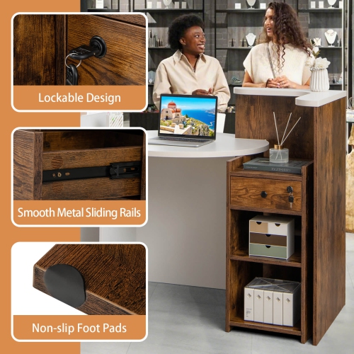 Costway Front Reception Counter Desk Checkout Office Desk with Open Shelf & Lockable Drawer