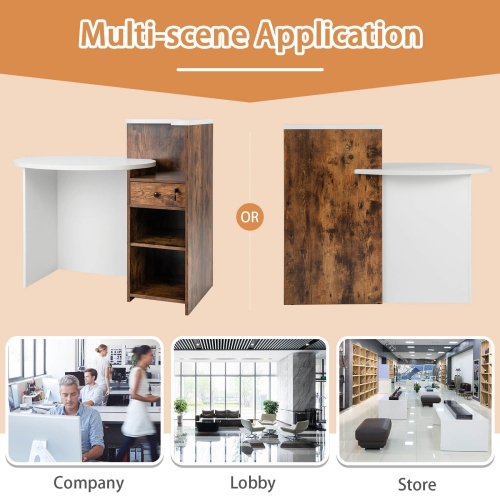 Costway Front Reception Counter Desk Checkout Office Desk with Open Shelf & Lockable Drawer