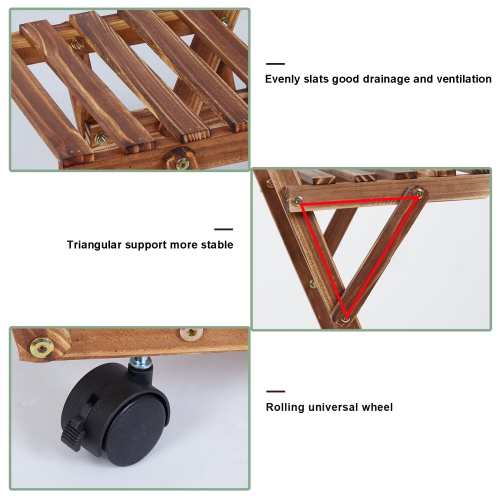 UNHO Plant Stand With Wheels Indoor Outdoor Wood Plants Shelf for Multiple Plants 6 Pots, Tall Large Flower Holder for Living Room, Patio, Balcony,