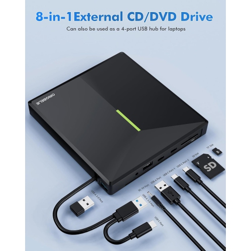 External CD DVD +/-RW Drive USB 3.0 Type C, Portable CD/DVD Player CD ROM Disk Drive for Laptop Desktop PC iMac MacBook Pro/Air Windows /XP Linux Mac