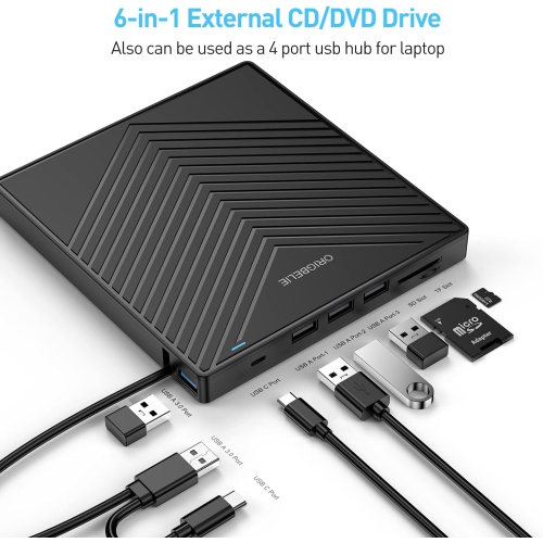 Lecteur de CD DVD +/-RW externe USB 3,0 de type C, lecteur CD/DVD portatif Lecteur CD-ROM pour ordinateur portatif de bureau iMac MacBook Pro/Air