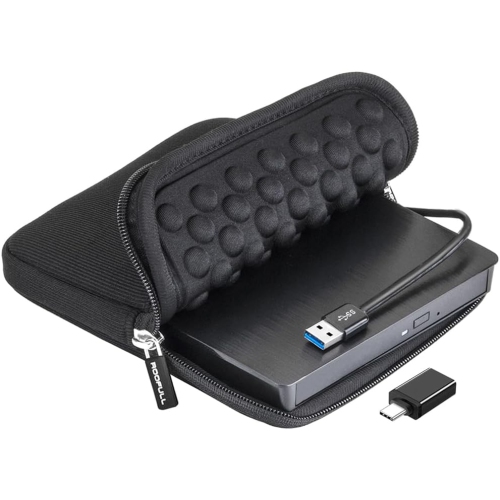 External CD DVD +/-RW Drive with Carrying Case, USB 3.0 Portable CD DVD ROM for Laptop PC Windows 11/10/8/7 Computer, Mac MacBook Pro/Air, Linux OS