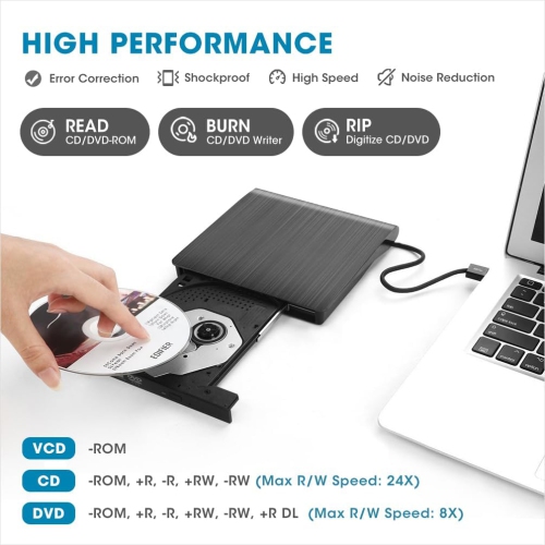 External CD DVD +/-RW Drive with Carrying Case, USB 3.0 Portable CD DVD ROM for Laptop PC Windows 11/10/8/7 Computer, Mac MacBook Pro/Air, Linux OS