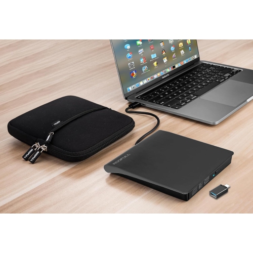 External CD DVD +/-RW Drive with Carrying Case, USB 3.0 Portable CD DVD ROM for Laptop PC Windows 11/10/8/7 Computer, Mac MacBook Pro/Air, Linux OS
