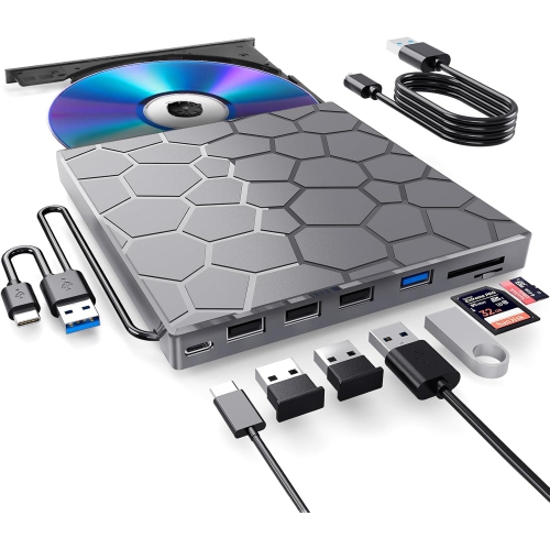 8 in 1 USB 3.0 Ultra-Slim Portable DVD Player for Laptop, External CD/DVD Drive for Laptop, CD ROM Compatible with Desktop PC Mac Windows Mac Linux OS