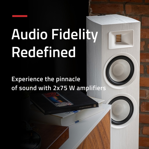 Fluance Ri91 Stereo Powered Floorstanding Tower Speakers with AMT Tweeters, 2x6.5", 150W Amp - HDMI, Bluetooth, & RCA