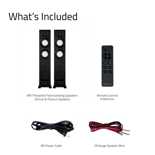 Fluance Ri91 Stereo Powered Floorstanding Tower Speakers with AMT Tweeters, 2x6.5", 150W Amp - HDMI, Bluetooth, & RCA