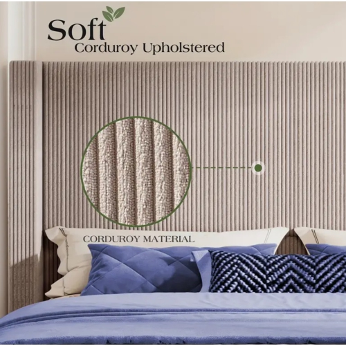 Cadre de lit plateforme recouvert 50,8 po, cadre de lit en velours côtelé, tête de lit à oreilles, pieds en bois massif, aucun sommier requis -