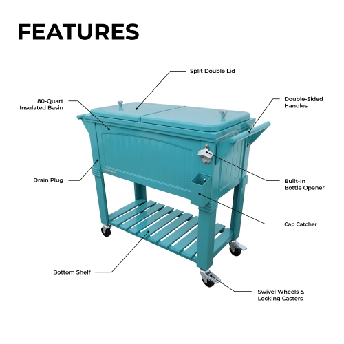 Permasteel - 80QT Furniture Style Patio Cooler - TEAL