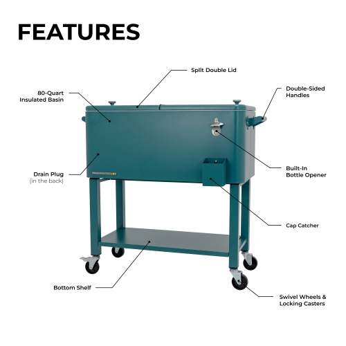 Permasteel - 80QT Patio Cooler w/Removeable Basin - TEAL