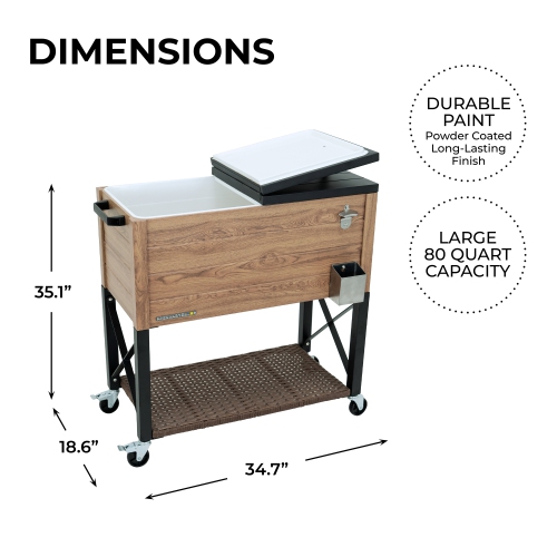 Permasteel - 80QT Rustic Wood Grain Patio Cooler w/Wicker Shelf