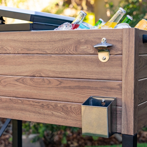 Permasteel - 80QT Rustic Wood Grain Patio Cooler w/Wicker Shelf