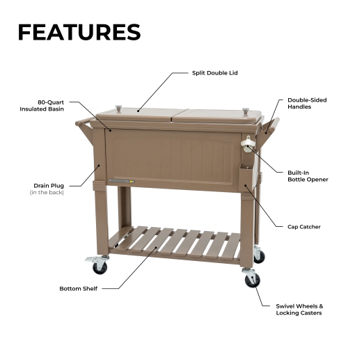 Permasteel - 80QT Furniture Style Patio Cooler - TAUPE