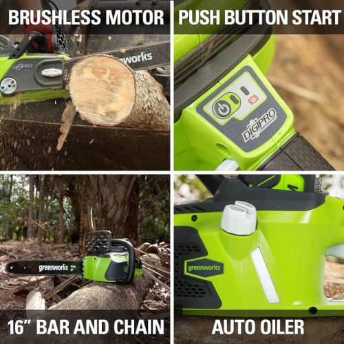 Greenworks 40V 16" Brushless Chainsaw, 4.0Ah Battery and Charger Included