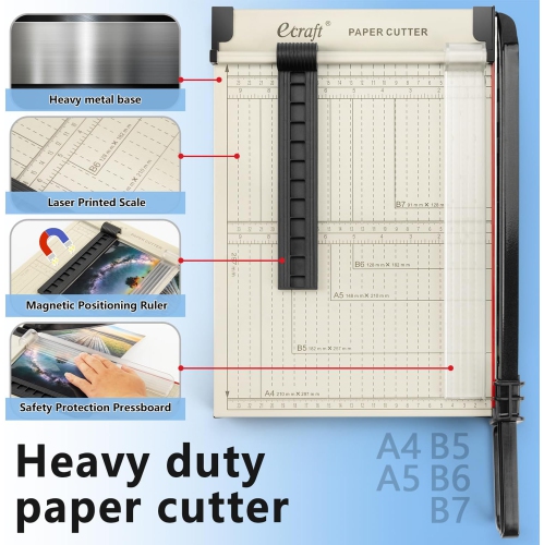 12" Guillotine Paper Cutter：Paper Trimmer Accurate Cutting with Safety Guard,15 Sheets Capacity,Magnetic Guide,Heavy Duty Metal Base, Perfect for