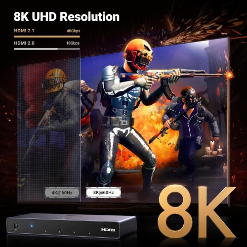 UGREEN 8K HDMI Switch 5 in 1 Out with Remote, Supports 4K@240Hz, HDR10+, HDCP 2.3, CEC, HDMI 2.1 for PS5/PS4, Xbox, Switch, TV Stick