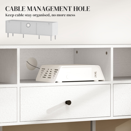 HOMCOM TV Table Stand for up to 75 Inches, TV Stand with 3 Storage Shelves, 3 Drawers, Cable Management for Living Room, Bedroom, Cream White