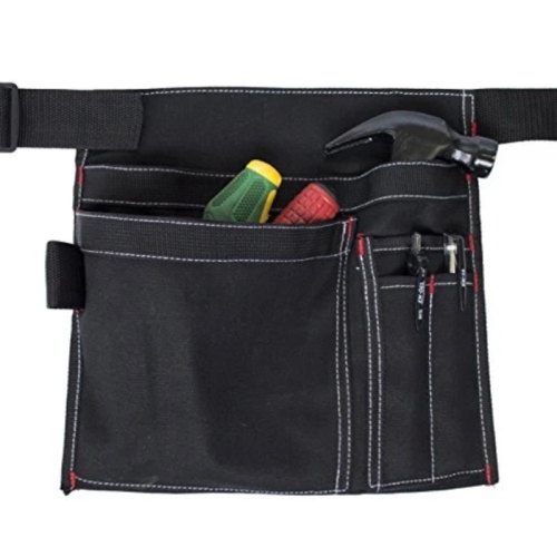 Multifunctional tool thickened multi-pocket canvas waist bag garden pruning special storage waist hanging hardware tool bag - black