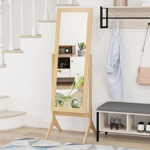 HOMCOM Full Length Mirror, Free Standing Full Body Mirror with Rectangular Frame, Adjustable Angle for Dressing Room, Bedroom, Living Room, Oak