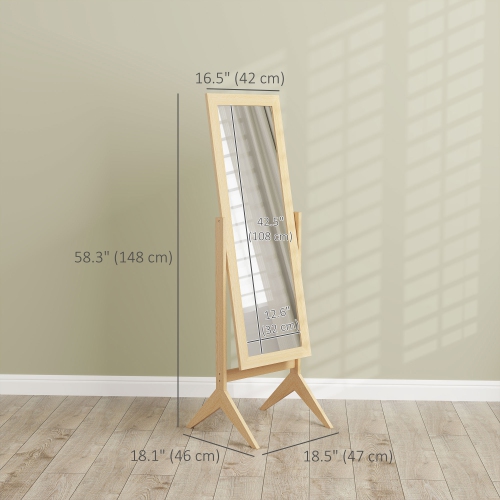 HOMCOM Full Length Mirror, Free Standing Full Body Mirror with Rectangular Frame, Adjustable Angle for Dressing Room, Bedroom, Living Room, Oak