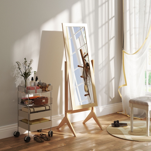 HOMCOM Full Length Mirror, Free Standing Full Body Mirror with Rectangular Frame, Adjustable Angle for Dressing Room, Bedroom, Living Room, Oak