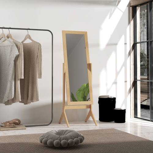 HOMCOM Full Length Mirror, Free Standing Full Body Mirror with Rectangular Frame, Adjustable Angle for Dressing Room, Bedroom, Living Room, Oak
