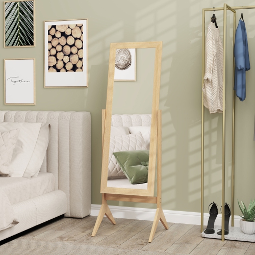 HOMCOM Full Length Mirror, Free Standing Full Body Mirror with Rectangular Frame, Adjustable Angle for Dressing Room, Bedroom, Living Room, Oak