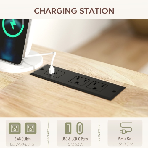 HOMCOM Rolling Kitchen Island with Drop Leaf, Power Outlet, Wood Top, Storage, Kitchen Cart with 2 Drawers, 2 Cabinets, Adjustable Shelf, Spice &