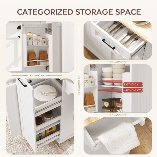 HOMCOM Rolling Kitchen Island with Drop Leaf, Power Outlet, Wood Top, Storage, Kitchen Cart with 2 Drawers, 2 Cabinets, Adjustable Shelf, Spice &