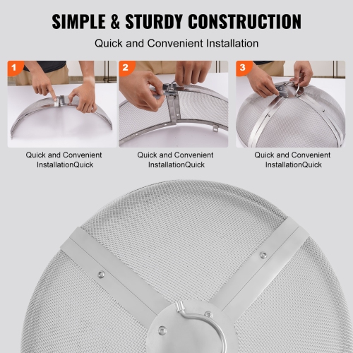 VEVOR 27" Fire Pit Spark Screen Round, Reinforced Heavy Duty Steel Metal Cover, Outdoor Firepit Lid, Easy-Opening Top Screen Covers Round with Ring