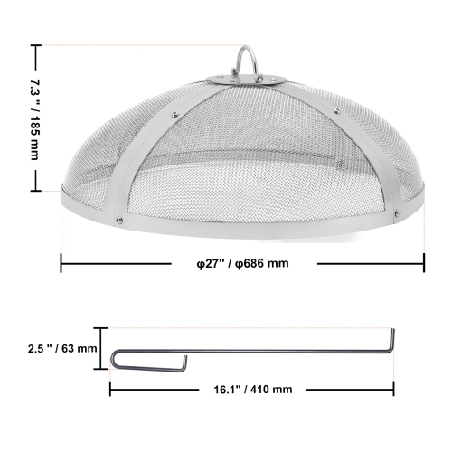 VEVOR 27" Fire Pit Spark Screen Round, Reinforced Heavy Duty Steel Metal Cover, Outdoor Firepit Lid, Easy-Opening Top Screen Covers Round with Ring