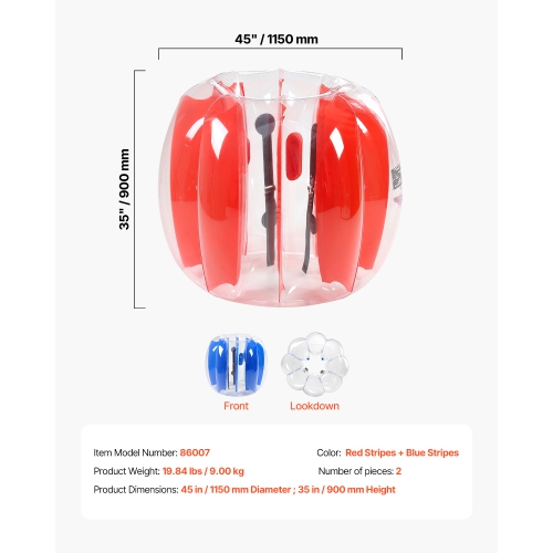 VEVOR 4FT/1.2M Inflatable Bumper Balls 2-Pack, Body Sumo Zorb Ball, Durable Thick PVC Human Hamster Bubble Knocker for Outdoor Sports Team Gaming