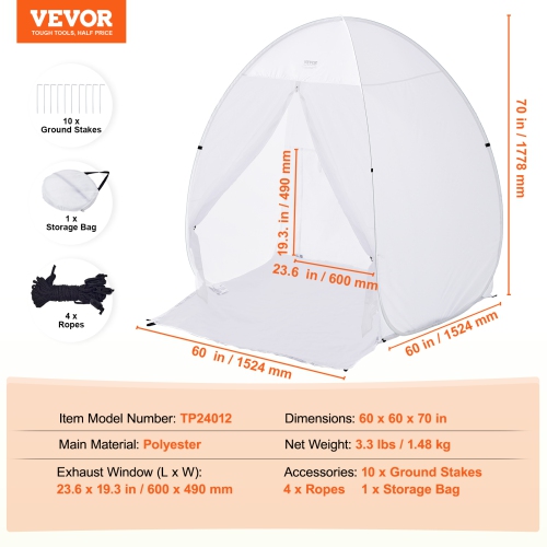 VEVOR 60x60x70in Spray Paint Shelter, Pop-Up Portable Spray Paint Tent with Built-In Floor, Exhaust Window and Storage Bag, Foldable Paint Booth for