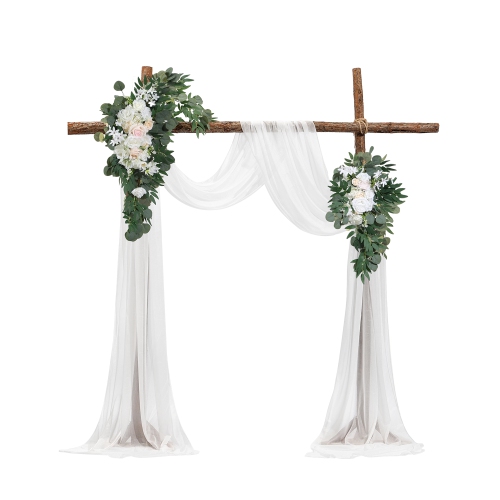 VEVOR  Artificial Wedding Arch Flowers Kit Wedding Arch Flowers \w Drapes Kit (Pack Of 4) - 2 PCs Floral Arrangement, 2 PCs Sheer Drapes, For