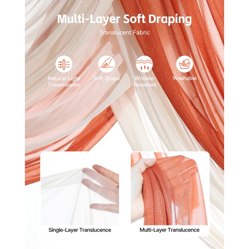 VEVOR Artificial Wedding Arch Flowers Kit, Orange Wedding Arch Flowers with Drapes Kit - 2 Pcs Floral Arrangement, 3 Pcs Sheer Drapes, for Ceremony