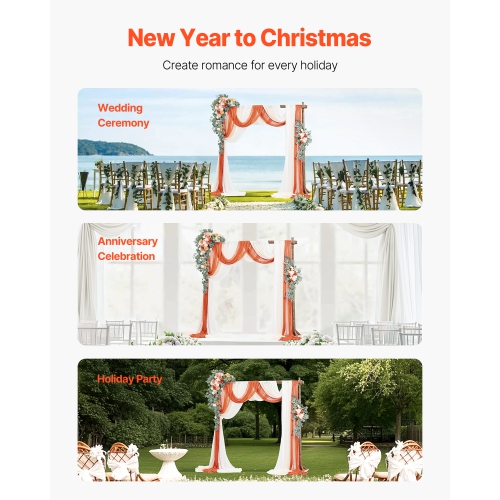 VEVOR Artificial Wedding Arch Flowers Kit, Orange Wedding Arch Flowers with Drapes Kit - 2 Pcs Floral Arrangement, 3 Pcs Sheer Drapes, for Ceremony