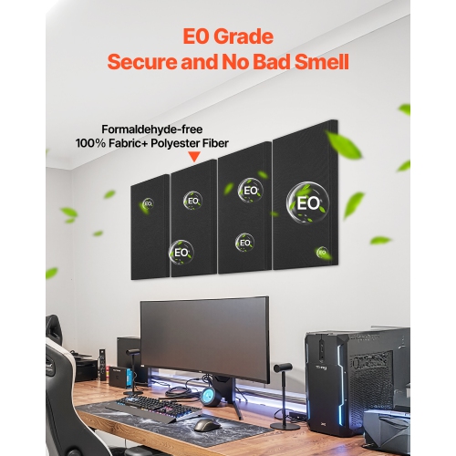 VEVOR 4 PCS Acoustic Panels, 2 inch Thick 23.6 x 11.8 inch Fiberglass Sound Absorbing Panels, Self-adhesive Soundproof Wall Boards, for Studios,