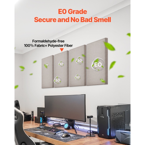 VEVOR 4 PCS Acoustic Panels, 2 inch Thick 23.6 x 11.8 inch Fiberglass Sound Absorbing Panels, Self-adhesive Soundproof Wall Boards, for Studios,