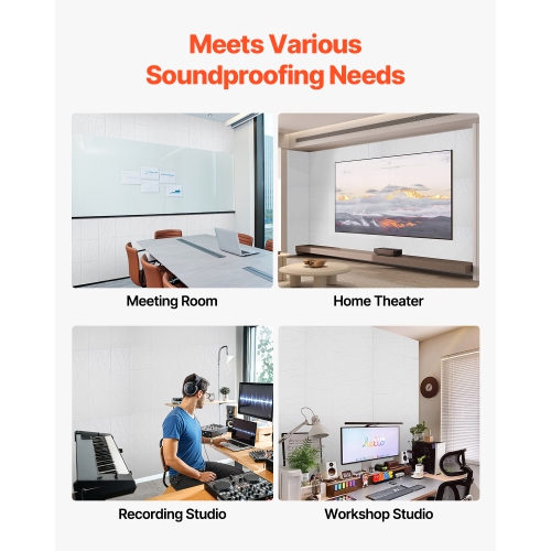 VEVOR 18 Pack Acoustic Panels with Self Adhesive, 11.8 x 11.8 x 0.4 inch Sound Proof Foam Panels, Polyester Fiber Soundproof Wall Panels High