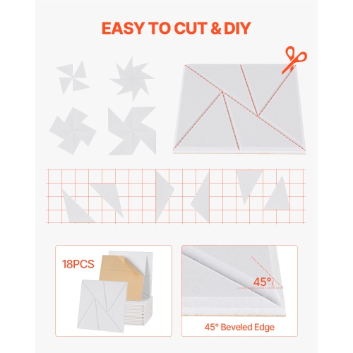 VEVOR 18 Pack Acoustic Panels with Self Adhesive, 11.8 x 11.8 x 0.4 inch Sound Proof Foam Panels, Polyester Fiber Soundproof Wall Panels High